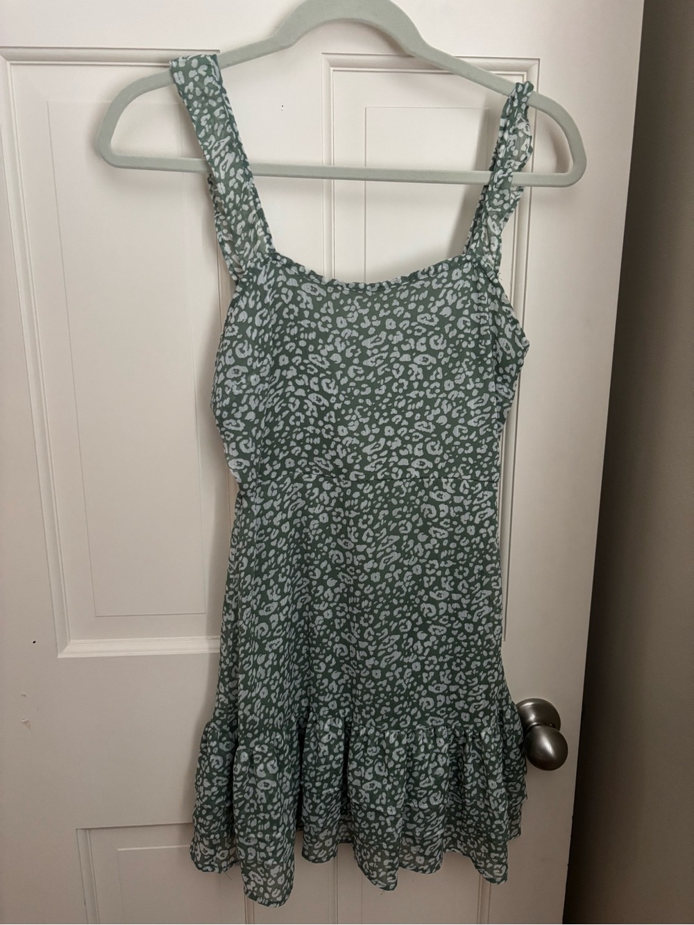 Altar'd State Sage Green and White Leopard Print Mini Dress